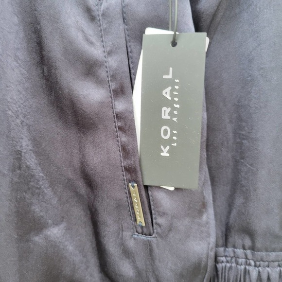 Koral Womens XS Navy Satin Bomber Jacket‎ Zip Up Athletic Track Style - Picture 4 of 10